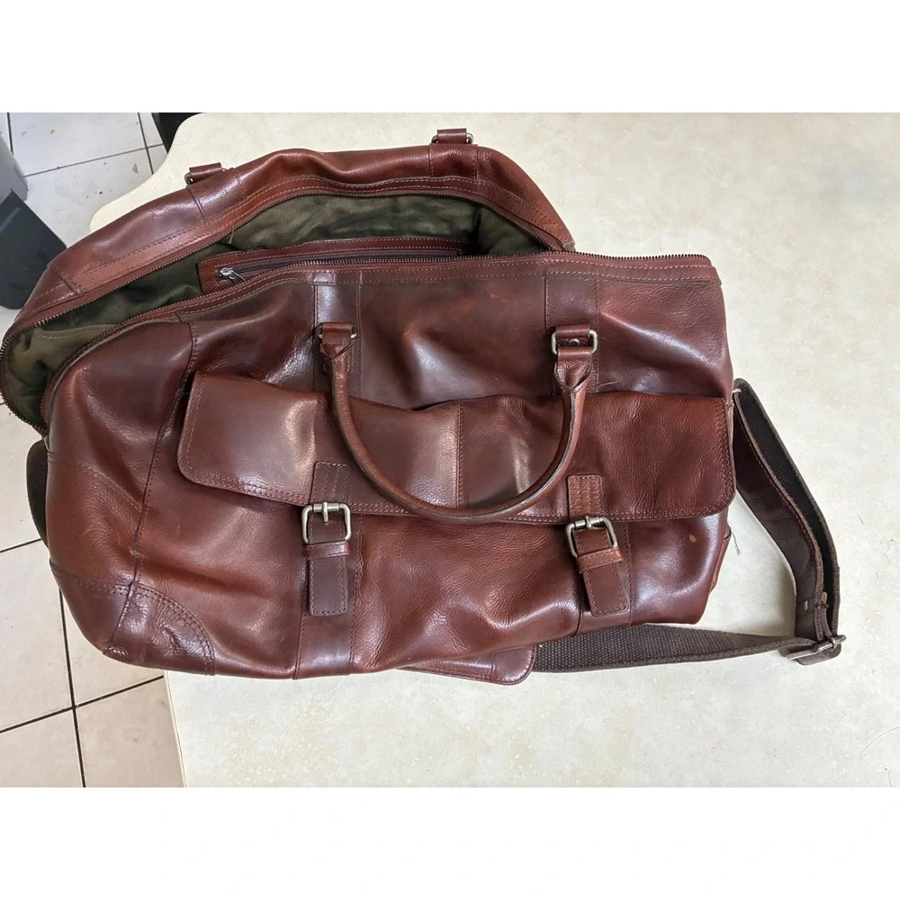 Herring England Brown Leather Weekend Holdall Duffle Bag Travel Carry On Luggage